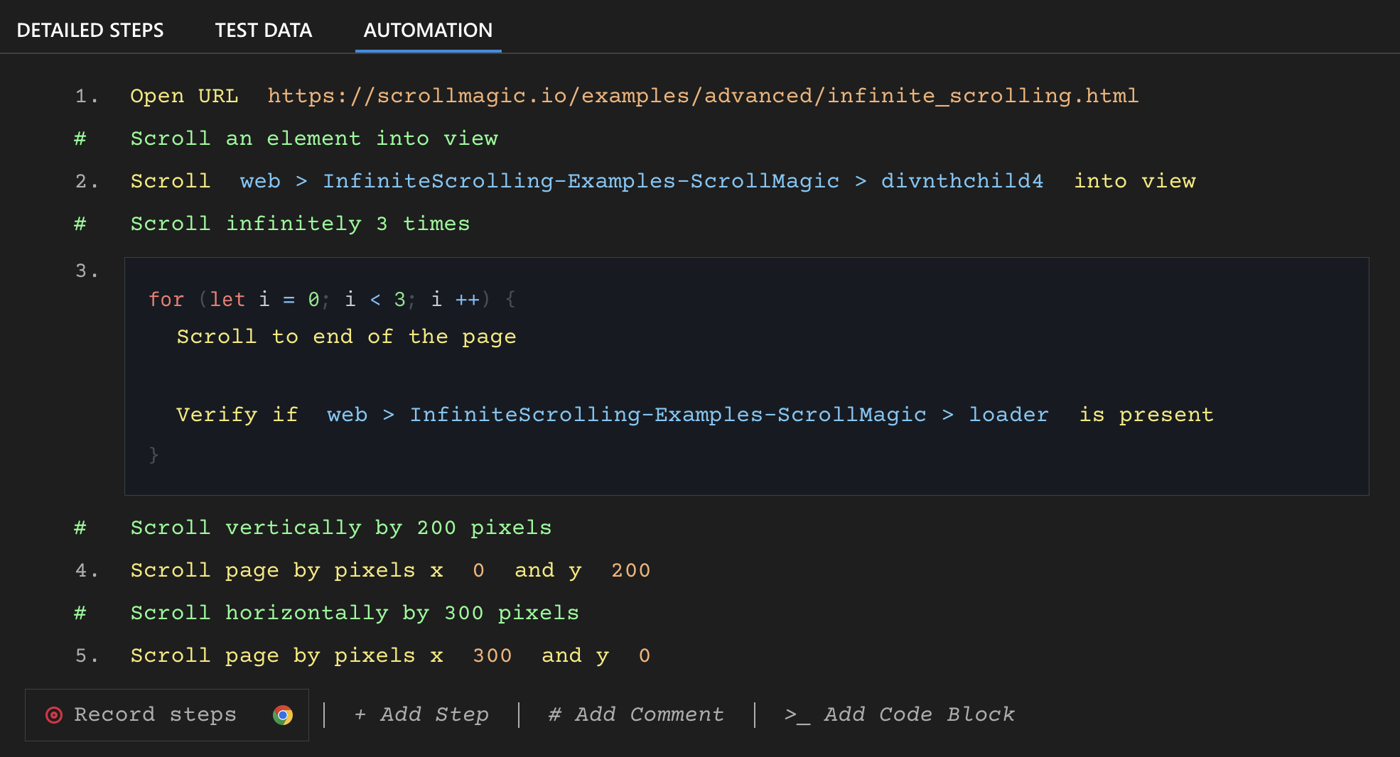 Infinite scrolling With DevAssure - Sample Test Automation code